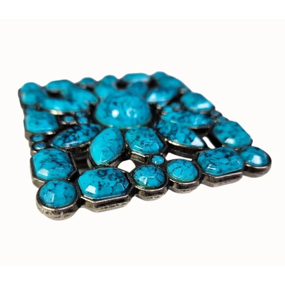 Turquoise Color Inspired Belt Buckle Gemstone Design and Metal Frame Costume Vtg - Picture 2 of 6
